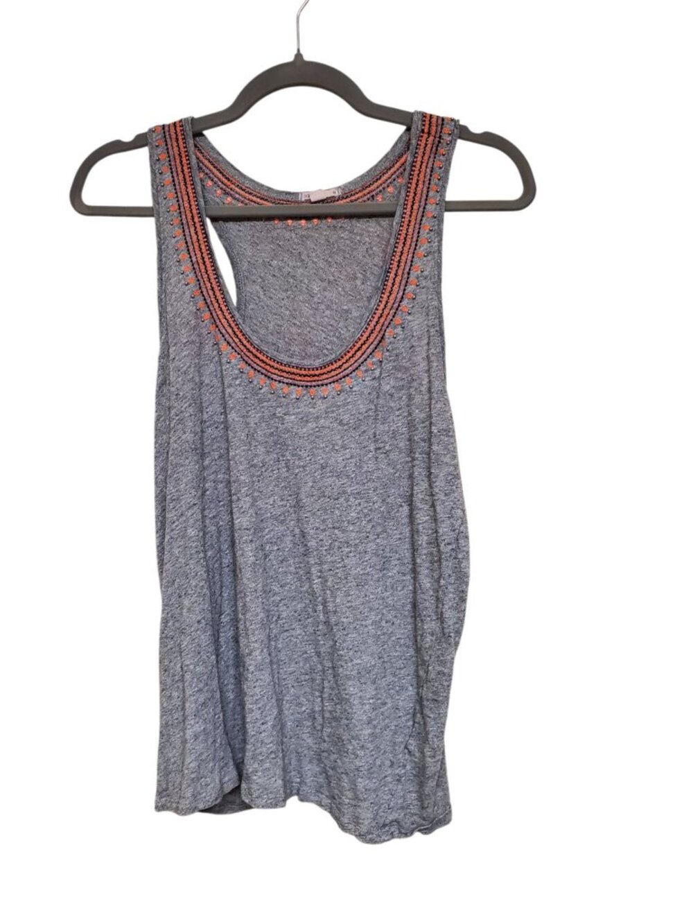 J. Crew Women's Gray Orange Boho Embroidered Neckline 100% Cotton‎ Tank Top M